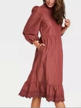 Puff-Sleeve Midi Dress